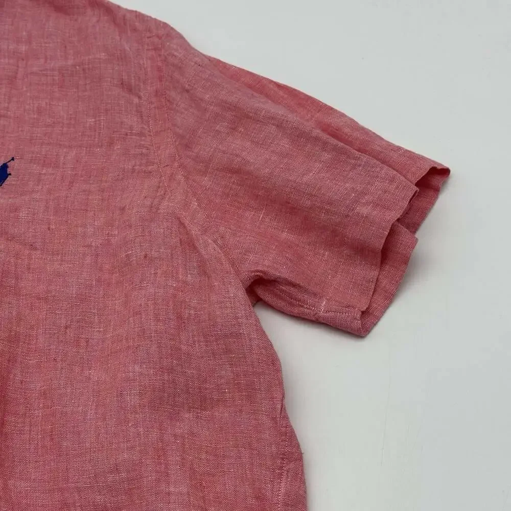 Polo Ralph Lauren Classic Fit Size Large Pink 100% Linen Button Up Shirt NWT
